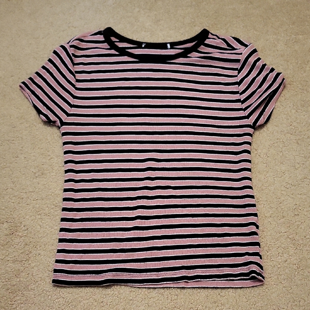 Striped Brown and Black Ribbed Top
